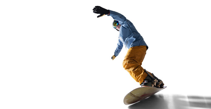 Snowboarding rider isolated on white background.