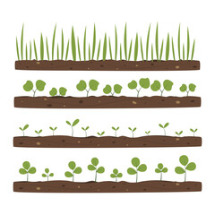 Fototapeta premium Set of different sprouts, seedlings, green plants, growing from the ground. Vector design elements isolated on white background. 