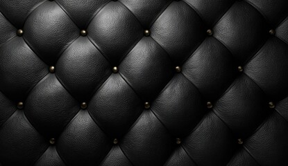 Naklejka premium Close-up of black diamond-patterned leather upholstery with gold-colored button accents