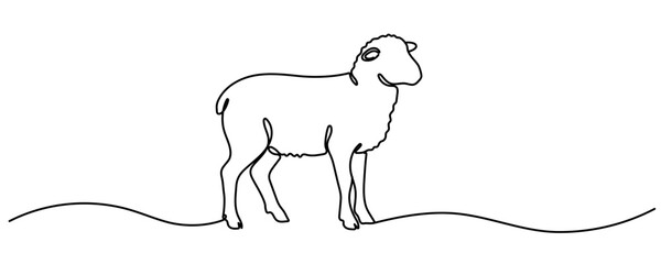 A minimalist design, executed in continuous lines, depicts a lamb or sheep. Perfect as an Easter concept. Editable stroke