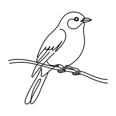 Abstract small bird perched on branch. Bird on branch continuous one line drawing. Spring season concept line art in doodle style. Sketch. Editable stroke