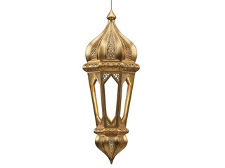 Elegant gold lantern with intricate design hanging isolated on transparent background for decoration