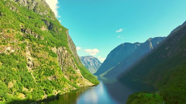 Gudvangen Naeroyfjord Aerial Fjord Valley Landscape Norway