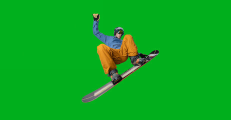 Snowboarding rider isolated on green screen. © Artur Didyk