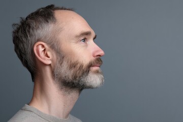 Obraz premium Profile view of man with well-groomed beard, exuding calmness an