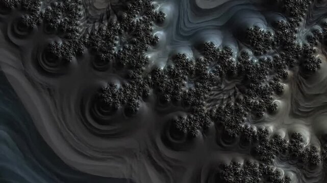 Braided Sedimentary Patterns Emphasize the detailed, interlaced patterns reminiscent of braided rivers or moraines, presented in an abstract and self-similar style.