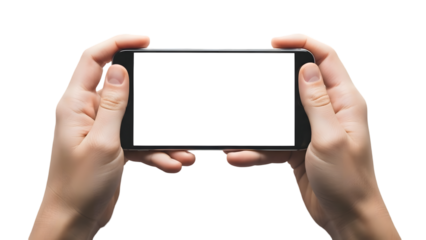 Hands holding a blank tablet isolated on transparent background