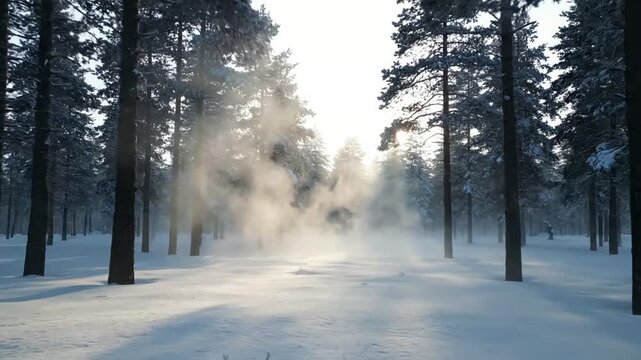 Frozen Lake Mist Eerie subzero mist rising from a partially frozen lake, obscuring the distant treeline under a pale sky.