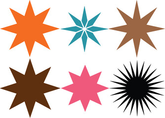 Fototapeta premium Diverse collection of colorful abstract starburst shapes and decorative sparkle elements