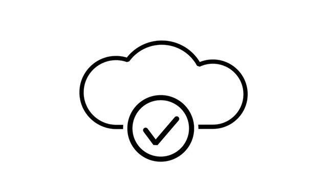 Cloud computing motion icon. Cloud computing icon with checkmark symbol for data storage success upload completion and network connectivity.