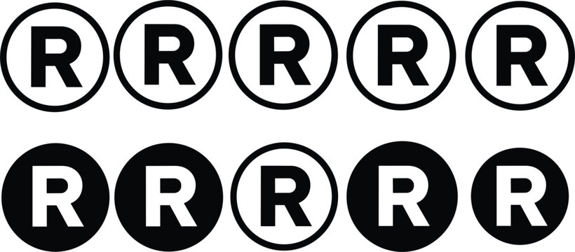 Multiple Registered Trademark Symbols In Circles Black And White Keywords: registered symbol, trademark symbol, r symbol, legal