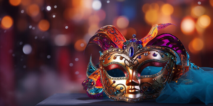 Venice carnival mask multicolored with blurred background