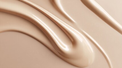 Close up of beige fluid foundation or cream smear. Cosmetic product texture for makeup advertisement. Beauty industry abstract background.