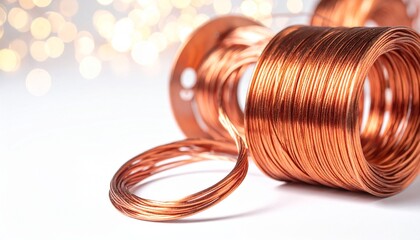Copper wire coils rest on a white surface with blurred lights in the background during a craft project