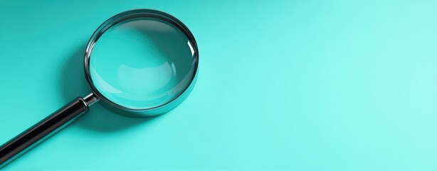 The Magnifying Glass on Turquoise Background with Shadow and Reflection