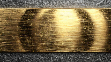 Reflective polished gold metal plate featuring a brushed texture background