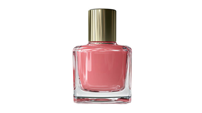 Pink nail polish liquid in a transparent glass bottle isolated on a white background for luxury beauty cosmetic care and manicure fashion object