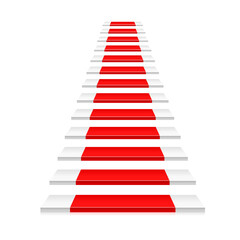 Red Carpet Stairway to Success: A vibrant red carpet unfurls across a pristine staircase, a symbol of upward mobility, elegance, and recognition. The staircase ascends.