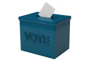Blue Vote Box with Ballot Paper voting election isolated on a transparent background
