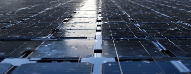 The Solar Panels Reflecting Light on a Wet Surface in Industrial Landscape