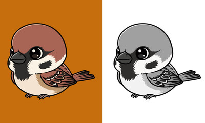 cartoon chickadee bird couple on colored background.