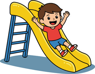 Happy Kid Sliding on Playground Slide &ndash; Cute Flat Vector Cartoon