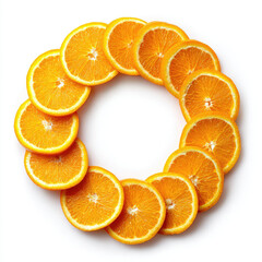Fresh orange slices arranged in circular pattern, vibrant and juicy