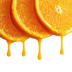 Fresh orange slices with juice dripping