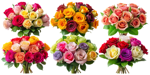 Colorful roses in bouquets on black background flowers