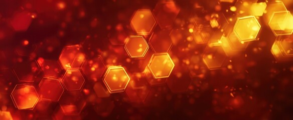 The hexagonal glowing honeycomb lights in a warm abstract digital background