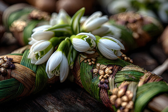 Imbolc pagan festival celebrating brigid cross and snowdrops