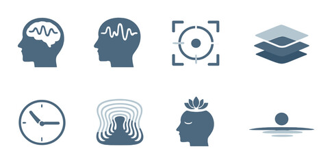 Abstract futuristic icons on dark background highlighting technology and mindfulness