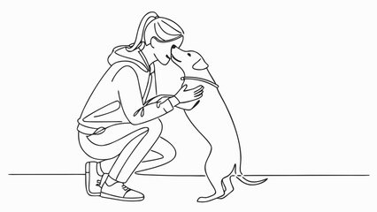 Obraz premium Joyful woman embracing her playful dog with affection and love