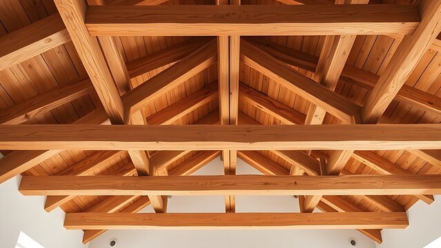 exposed. Exposed wooden ceiling beams in architectural interior, natural wood texture. real-estate listings.