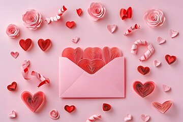 Love letter, paper hearts.