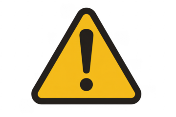 Yellow warning sign with exclamation mark isolated on a transparent background