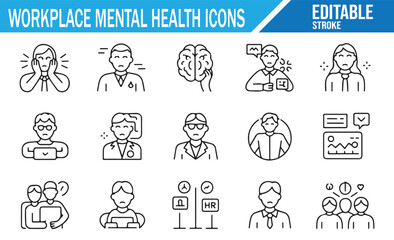 Professional burnout prevention and mental wellness line art.