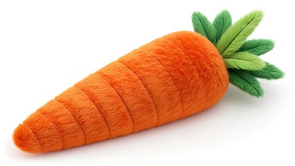 Vibrant Plush Carrot: This eye-level shot captures a bright, plush carrot toy, its vivid orange body and lifelike green top hinting at wholesome fun and healthy eating.