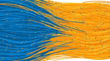 Vibrant abstract background with orange blue lines creating strong energy motion, modern digital design concept with dynamic flow, contrast colors, grunge style yellow strokes for creative platforms