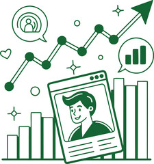 Flat social media analytics chart icon green flat vector illustration