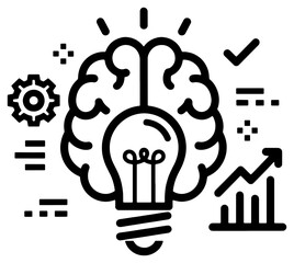 Illustration of brain with lightbulb and gears