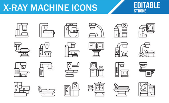 Hospital Diagnostic Scanner Line Art - X-ray, CT, MRI Machines