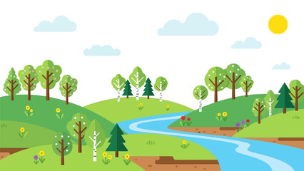 Naklejka premium Serene Landscape with River and Trees.