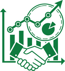 Flat engagement statistics icon solid green vector illustration