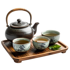 A traditional tea set isolated on white and transparent background