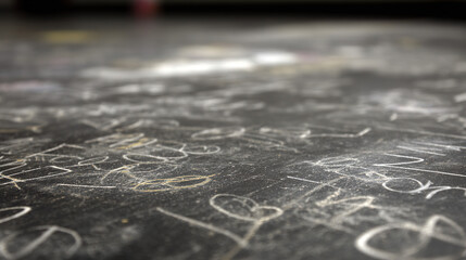 scholarly. Academic surface covered in chalk markings, creating an abstract educational atmosphere with blurred formulas. STEM education sheets.