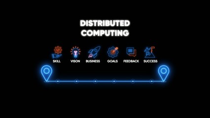 Fototapeta premium Distributed computing concept with skill vision business goals feedback success on black background