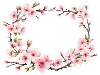 Fototapeta premium Cherry Blossom Wreath Element Watercolor Illustration Art