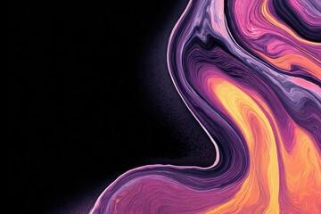 A flowing, abstract, multicolored design with waves of purple, pink, and yellow against black