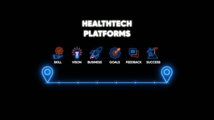 Fototapeta premium Healthtech platforms with glowing blue and orange on black background